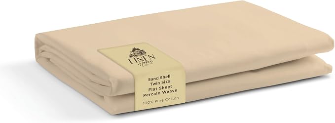 Linen Home 100% Cotton Percale 1 Flat Sheet, Twin Size by LINENHOME