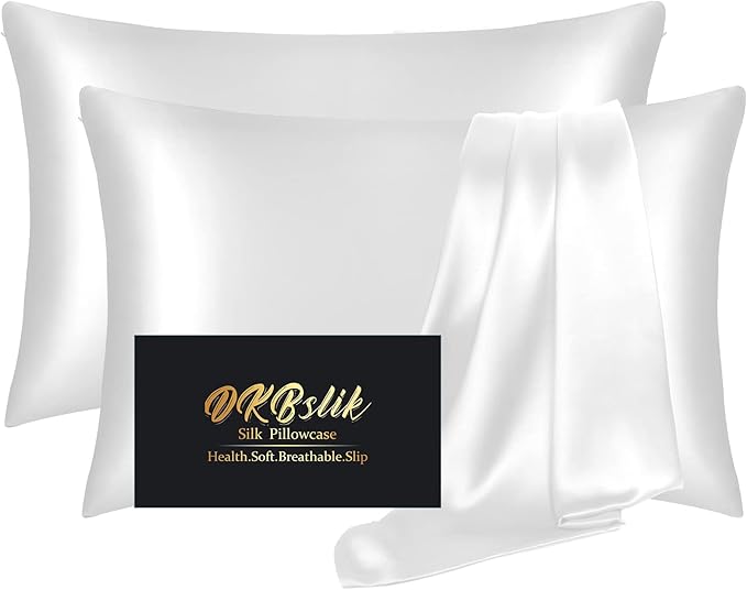 Silk Pillow Cases 2 Pack, Mulberry Silk Pillowcases Standard Set of 2, Anti Acne by HOME