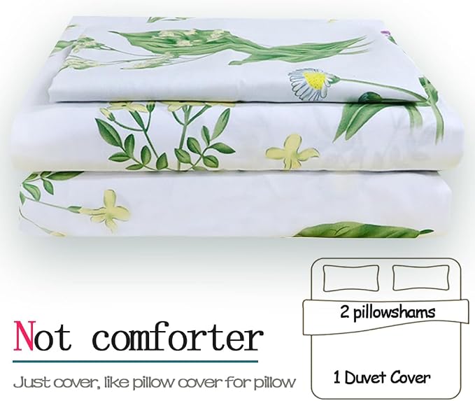 FADFAY Duvet Cover Set Full Shabby Green Daisy and Lavender Flowers Botanical - Image 3