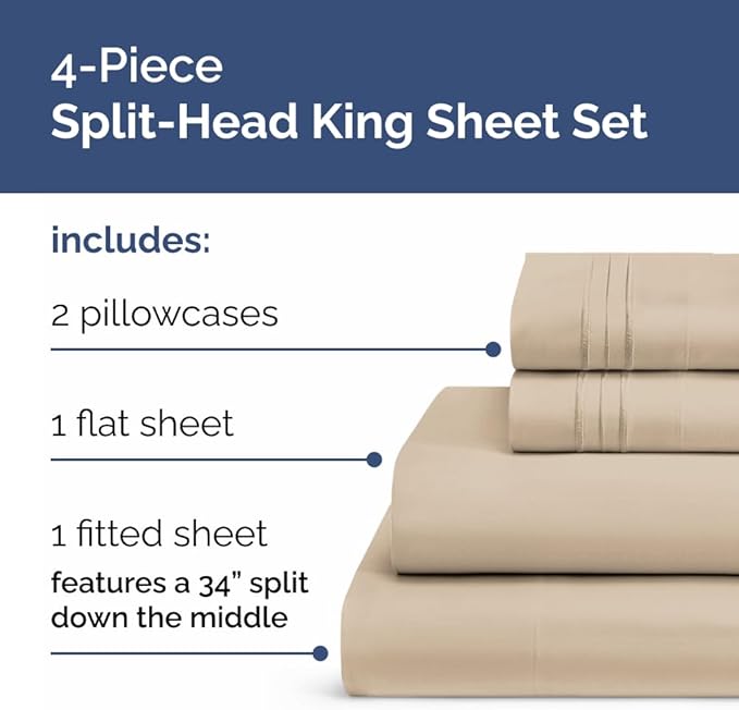 Flex Top Split Head King 4 Piece Sheet Set - Image 2