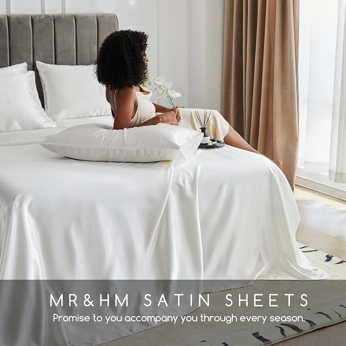 MR&HM Satin Bed Sheets, Queen Size Sheets Set - Image 6