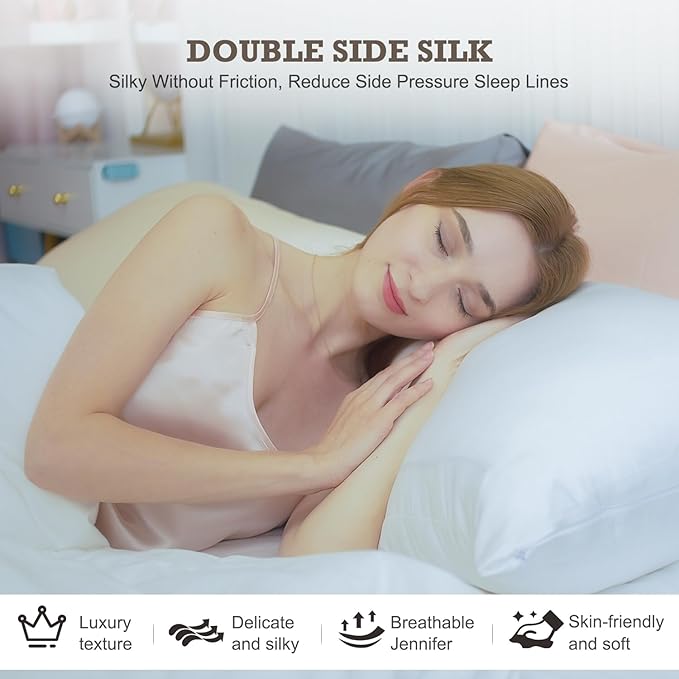 100% Mulberry Silk Pillowcase 2 Pack, Queen Size Silk Pillow Cases - Image 2