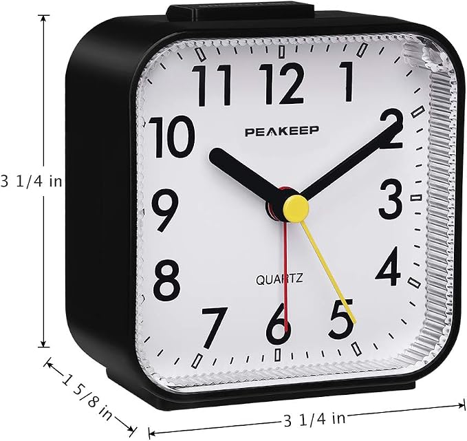 Peakeep Small Battery Operated Analog Travel Alarm Clock Silent No Ticking - Image 7