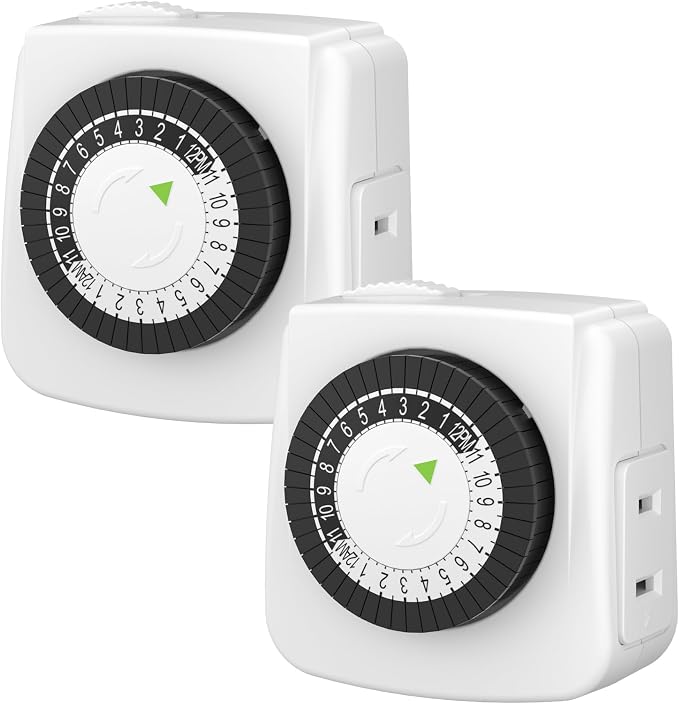 BN-LINK Indoor Timers Plug Mechanical 2 Prong 24-Hour Mini Lamp Timers 2 Pack by BN-LINK
