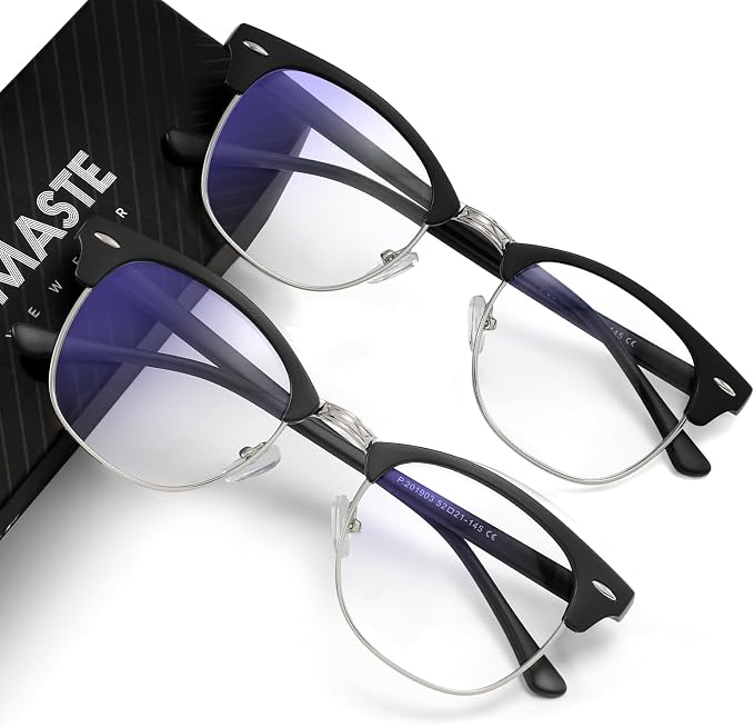 Blue Light Blocking Glasses Vintage Half Frame UV Clear Lens Anti Eyestrain by AOMASTE