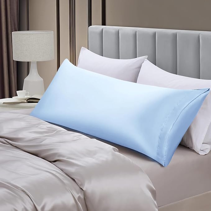 Aormenzy Satin Body Pillow Cover Set of 2, 20x54 Inches Baby Blue Body Pillow - Image 3