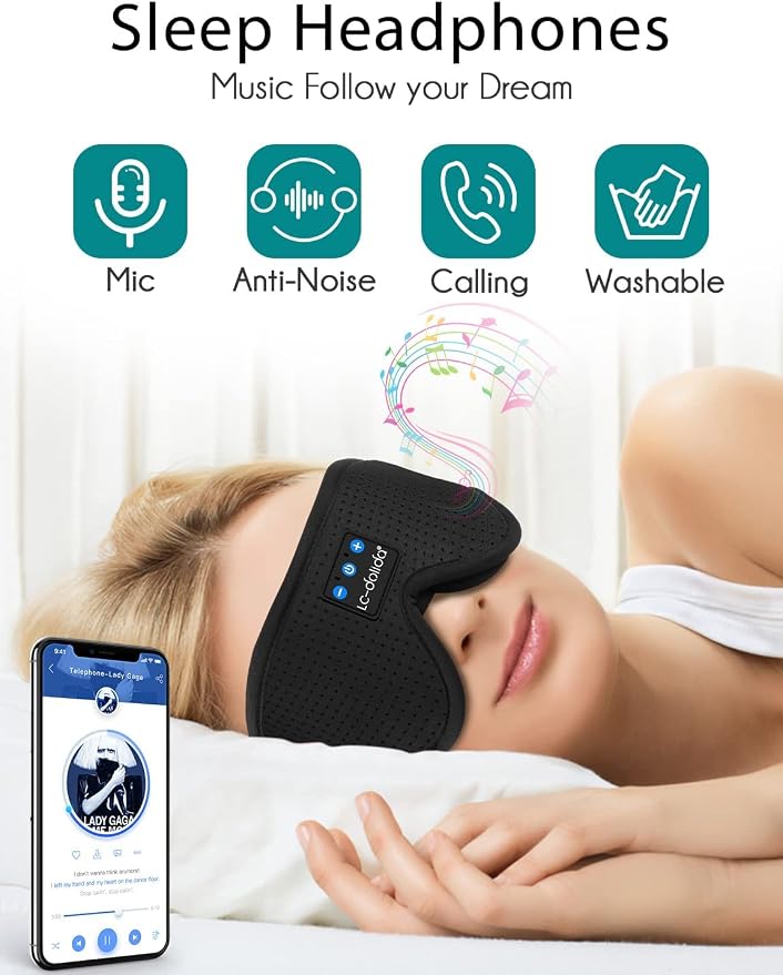 LC-dolida Sleep Mask with Bluetooth Headphones, Sleep Headphones Bluetooth - Image 2