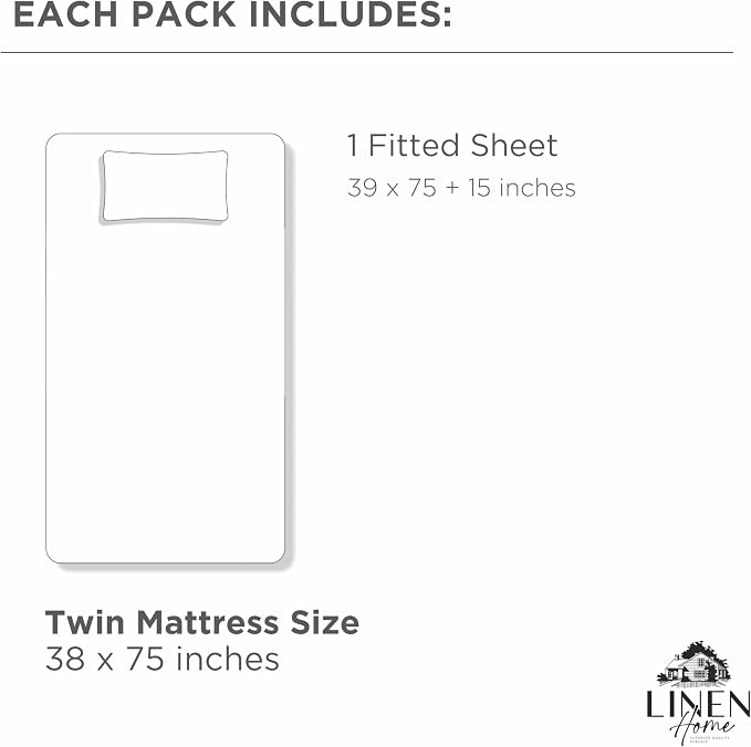 Linen Home 100% Cotton Percale Weave Fitted Sheet, Twin Size, Oil Green - Image 7