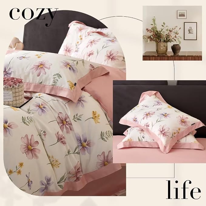 MKXI Garden Floral Duvet Cover Pink Princess Bedding White Aesthetic Duvet - Image 4