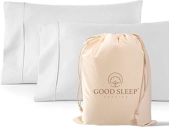 1000 TC White King Pillowcases Set of 2 100% Egyptian Cotton Pillow Cases by GoodSleepBedding