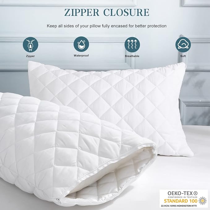 UNILIBRA 2 Pack Waterproof Pillow Protector Quilted Queen Size - Image 2