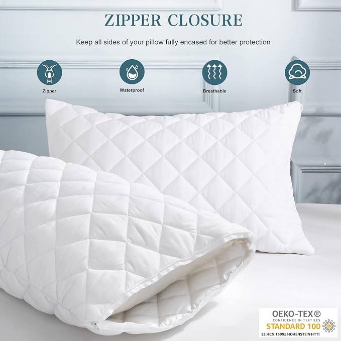 UNILIBRA 2 Pack Waterproof Pillow Protector Quilted King Size - Image 2