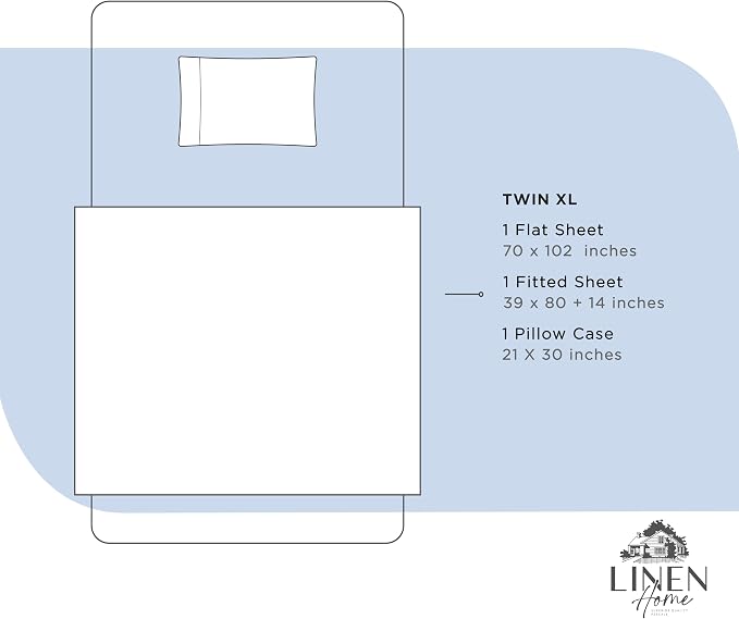 Linen Home 100% Cotton Percale Sheets Twin XL Size, Baby Blue, Deep Pocket - Image 6