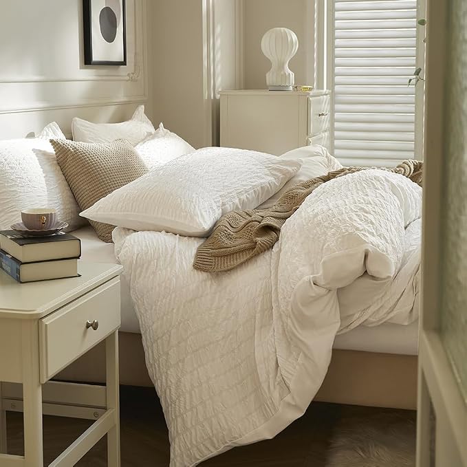 JELLYMONI White Duvet Cover Twin Size, Soft Breathable Seersucker Duvet Cover - Image 7