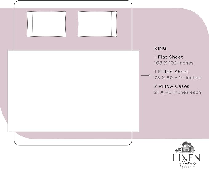 Linen Home 100% Cotton Percale Sheets King Size, Mauve Lavender, Deep Pocket - Image 6