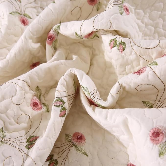 Quilt Set Floral Leaves 3D Embroidery Pattern 2 PCS Cotton Reversible Quilted - Image 2