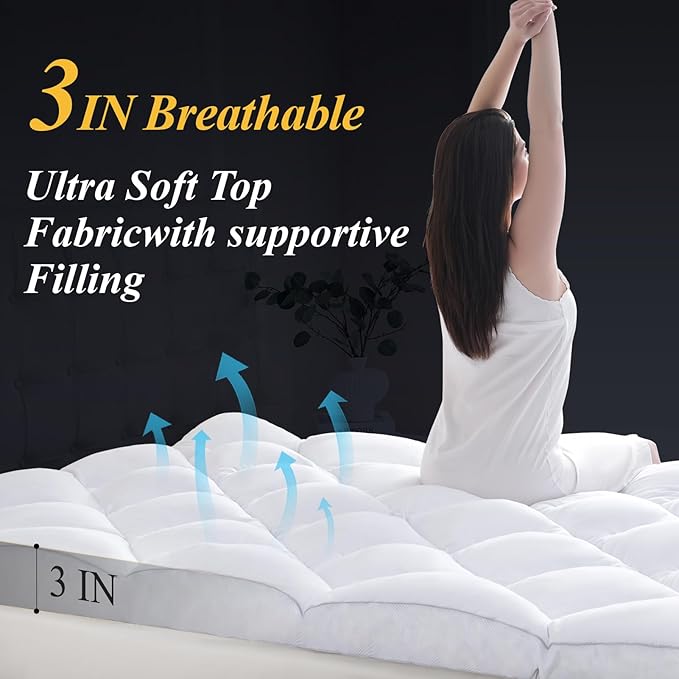 DOWNCOOL 3 Inch Full Mattress Topper, Ultra Thick and Fluffy Supportive Memory - Image 4