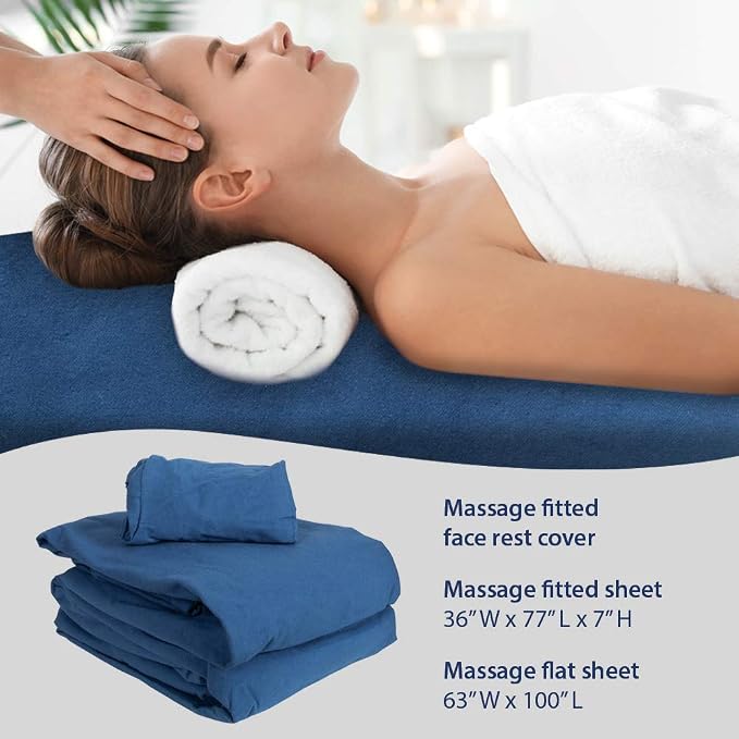 ForPro Premium Flannel 3-Piece Massage Sheet Set, Ocean Blue - Image 5