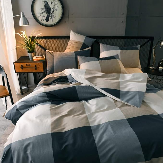 mixinni Twin Size Checkered Duvet Cover Set - Image 4