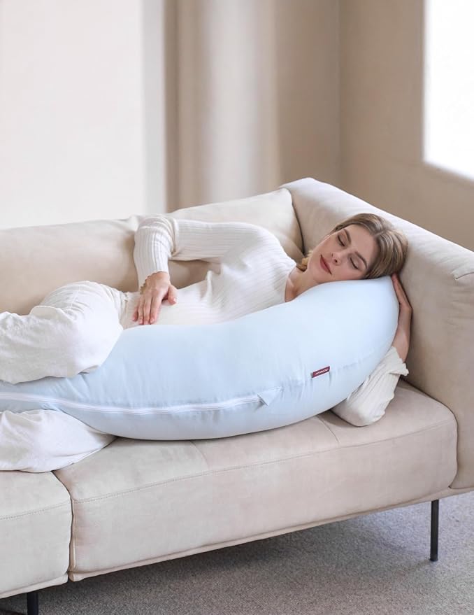 Momcozy Pregnancy Pillows for Side Sleeping, J Shaped Maternity Body Pillow for - Image 9