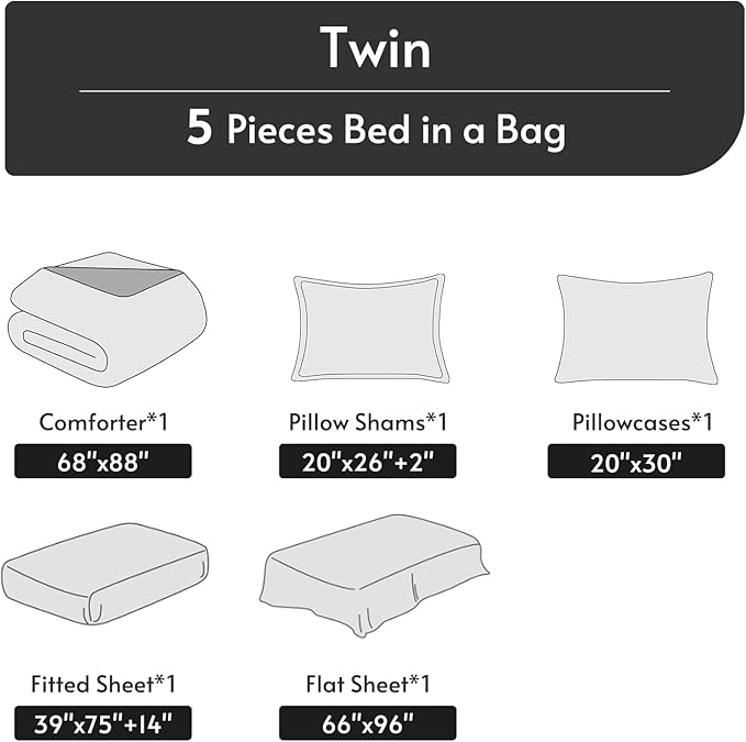 MUXHOMO 5 Pieces Twin Comforter Set, Reversible Bed in a Bag Twin Size - Image 5