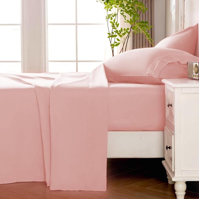ROSE&RISY Pink Full Sheet Set, 4 Pieces Soft Bedding Full Sheet Set, Breathable - Image 3