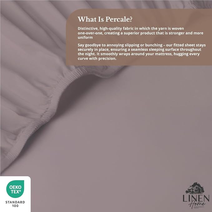Linen Home 100% Cotton Percale Weave Fitted Sheet, Twin Size, Prelude Purple - Image 5