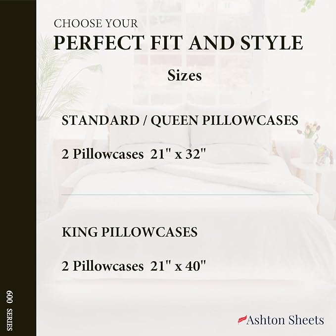 100% Egyptian Cotton Queen/Standard Pillow Cases Set of 2 - Image 7