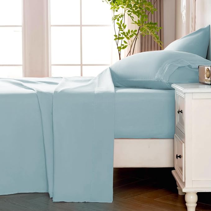 ROSE&RISY Light Blue Twin Sheet Set, 3 Pieces Soft Bedding Twin Sheet Set - Image 4