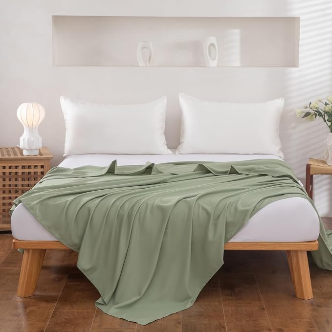 Twin Flat Sheet Only，66x96Inch Sage Green - Image 2