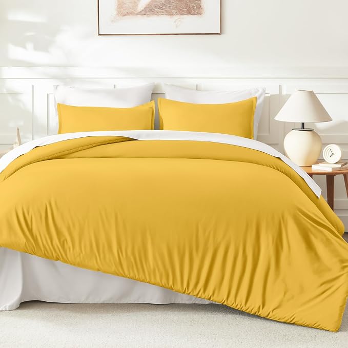 Litanika Mustard Yellow Comforter Set Queen Size, 3 Pieces Lightweight Solid - Image 6