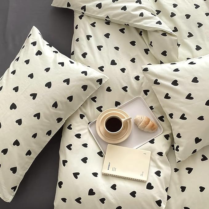 Nayoroom Black and White Heart Duvet Cover Queen Size Black Hearts Printed on - Image 6