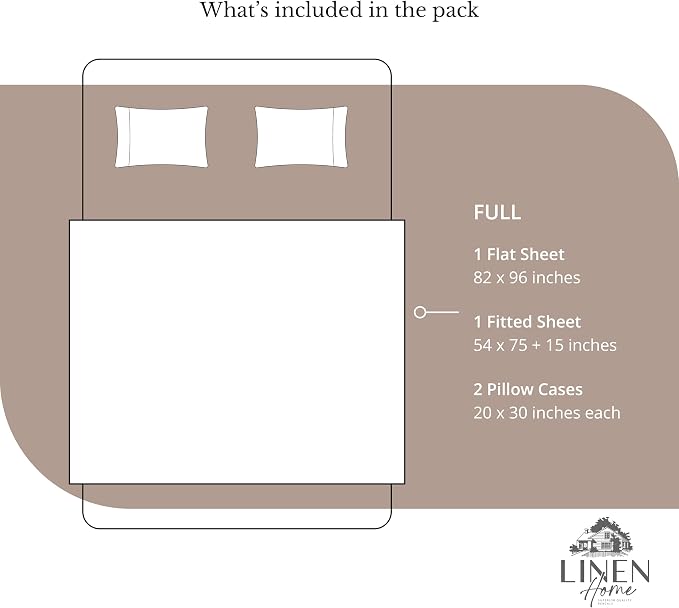 Linen Home 100% Cotton Percale Sheets Full Size, Earthy Brown, Deep Pocket - Image 6
