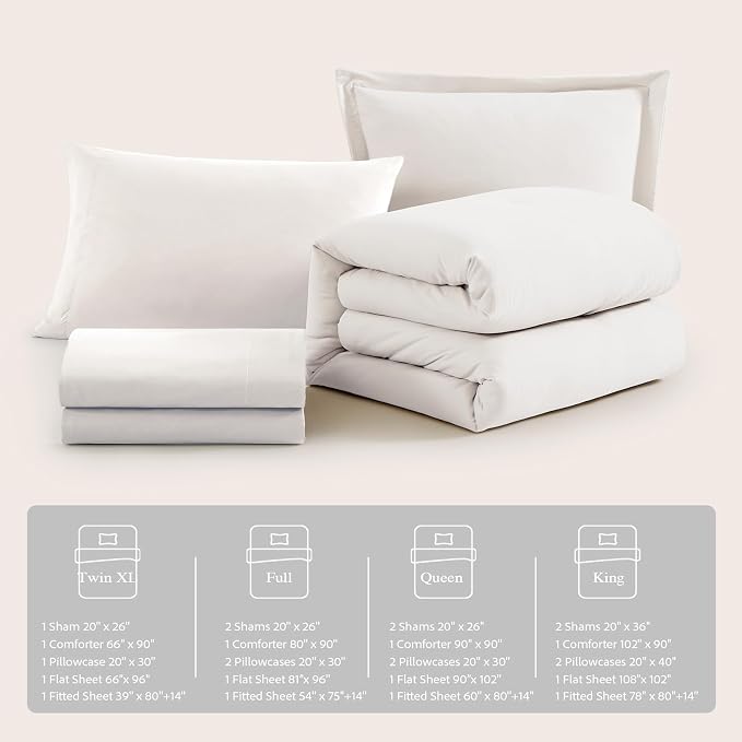 WRENSONGE Twin Comforter Set- 5 Pieces White Twin Bed in a Bag, All Season Twin - Image 7