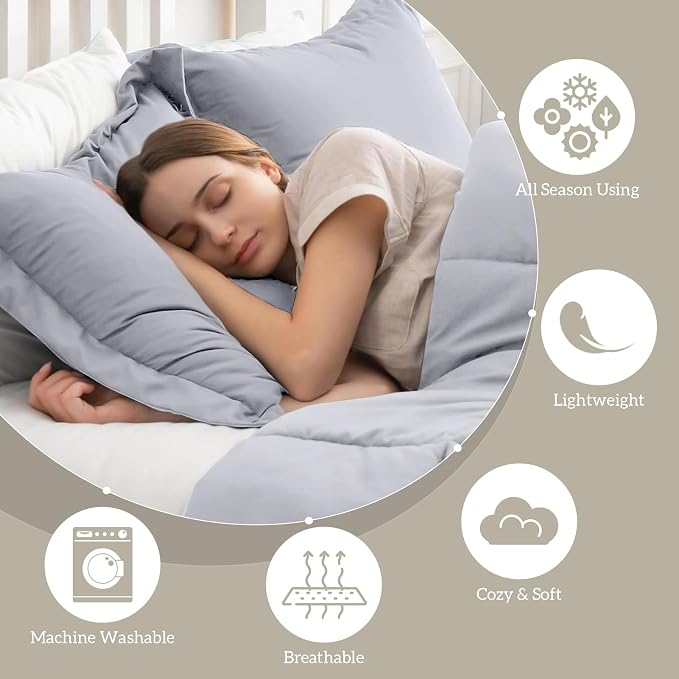 Homelike Moment California King Comforter Set Light Grey, Lightweight Cal King - Image 4