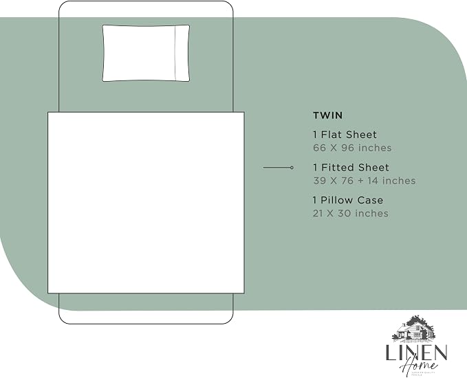 Linen Home 100% Cotton Percale Sheets Twin Size, Frosty Green, Deep Pocket - Image 6