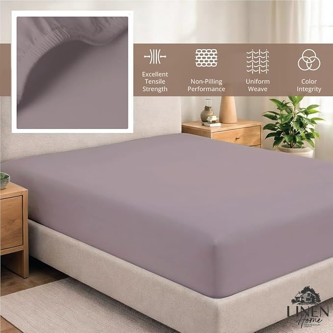 Linen Home 100% Cotton Percale Weave Fitted Sheet, Twin Size, Prelude Purple - Image 4