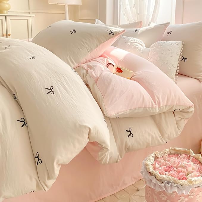 Nayoroom Bow Duvet Cover Queen Size Reversible Pink Coquette Duvet Cover 3 - Image 3