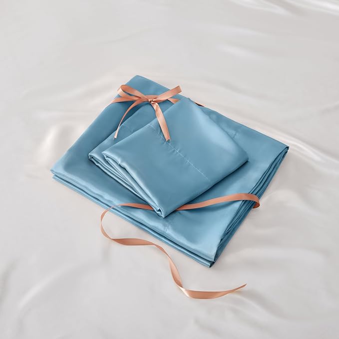 BEDELITE California King Sheets Set, Luxury Soft Airy Blue Satin Sheets - Image 7