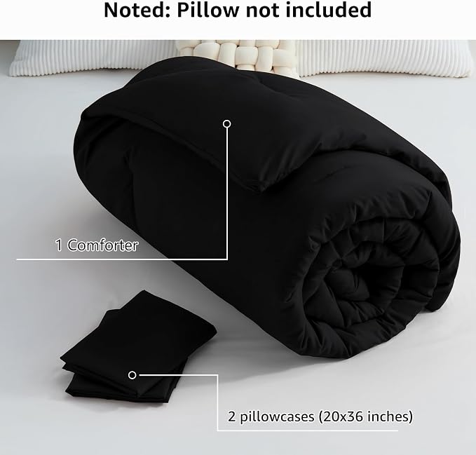 CozyLux California King Comforter Set Black, 3 Pieces Cal King Solid Breathable - Image 7