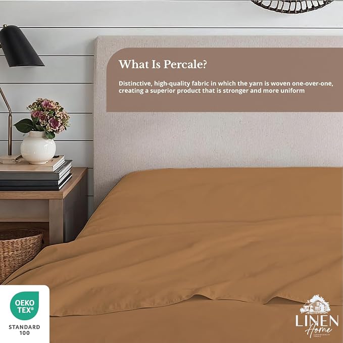 Linen Home 100% Cotton Percale 1 Flat Sheet, Full Size - Image 4