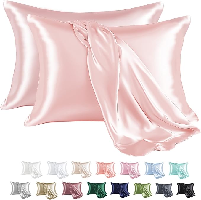 MR&HM Satin Pillowcase for Hair and Skin, Silk Satin Pillowcase 2 Pack by MRHM