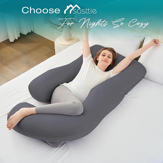 Sasttie Pregnancy Pillows for Sleeping, Jumbo U Shaped Cooling Full Body Pillow - Image 7