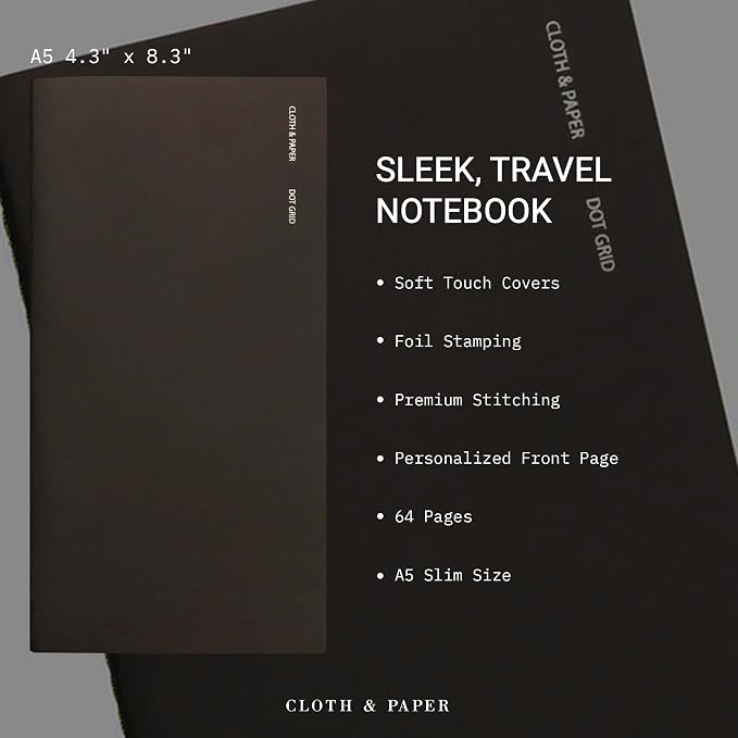 Cloth & Paper Travel Notebook | Dot Grid Journal – Avant Garde | A5 Slim Dotted - Image 3