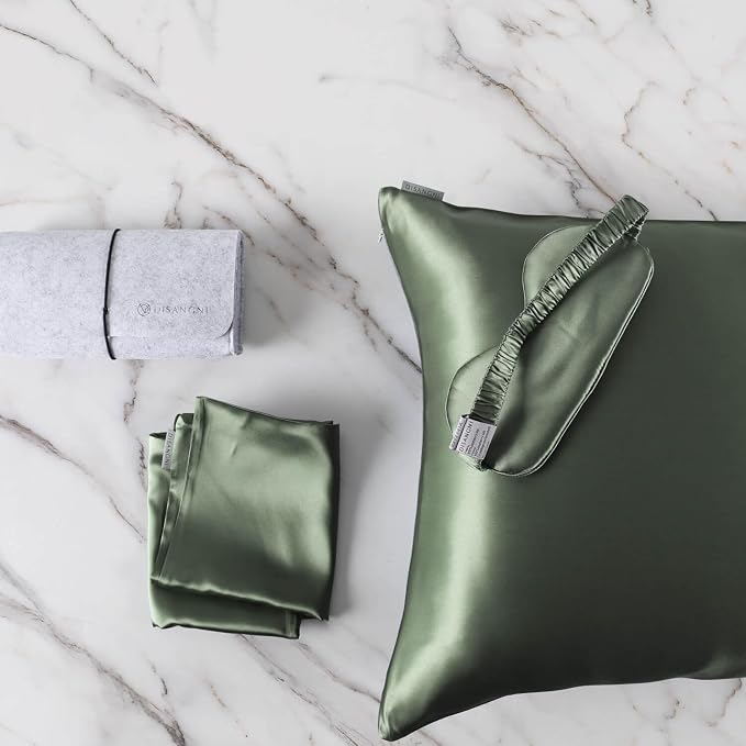 DISANGNI Silk Indulgence Set: 22 Momme 100% Natural Mulberry Silk Pillow Case & by DISANGNI