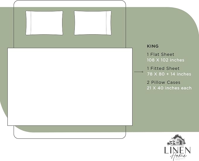 Linen Home 100% Cotton Percale Sheets King Size, 4-Piece Set - Image 6