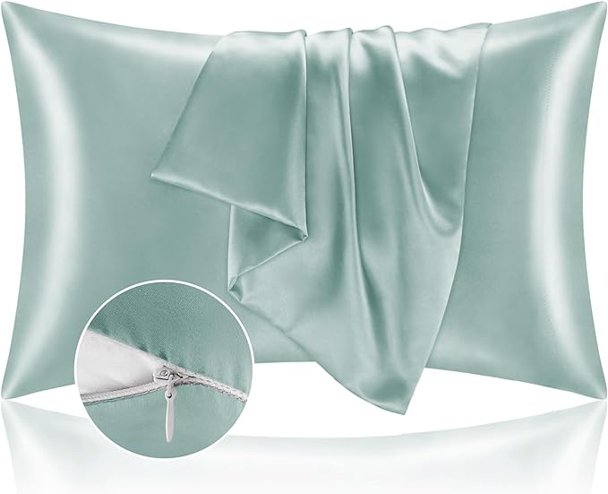 BEDELITE Satin Pillowcase with Zipper, Haze Blue King Size Pillow Cases Set of 2 by BEDELITE