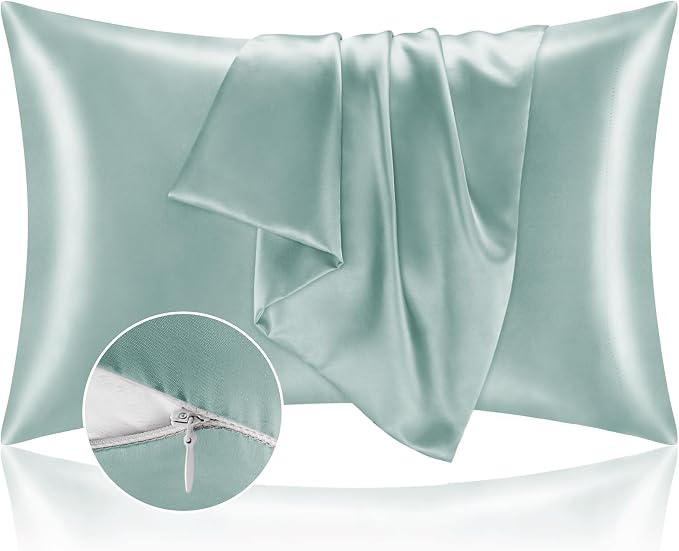 BEDELITE Satin Pillowcase with Zipper 2 Pack, Haze Blue Pillow Cases Standard by BEDELITE