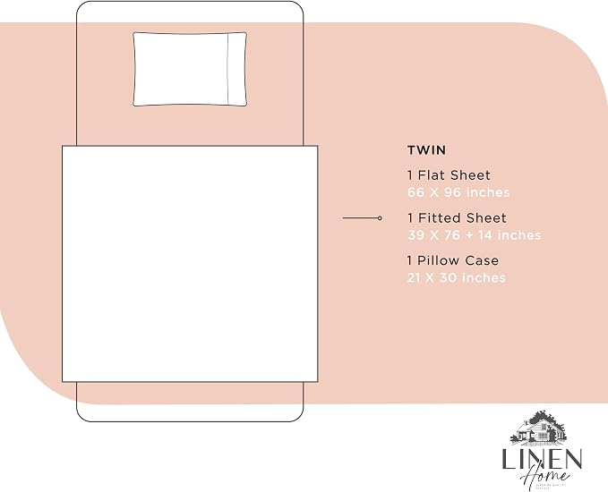 Linen Home 100% Cotton Percale Sheets Twin Size, Brushed Rose, Deep Pocket - Image 6