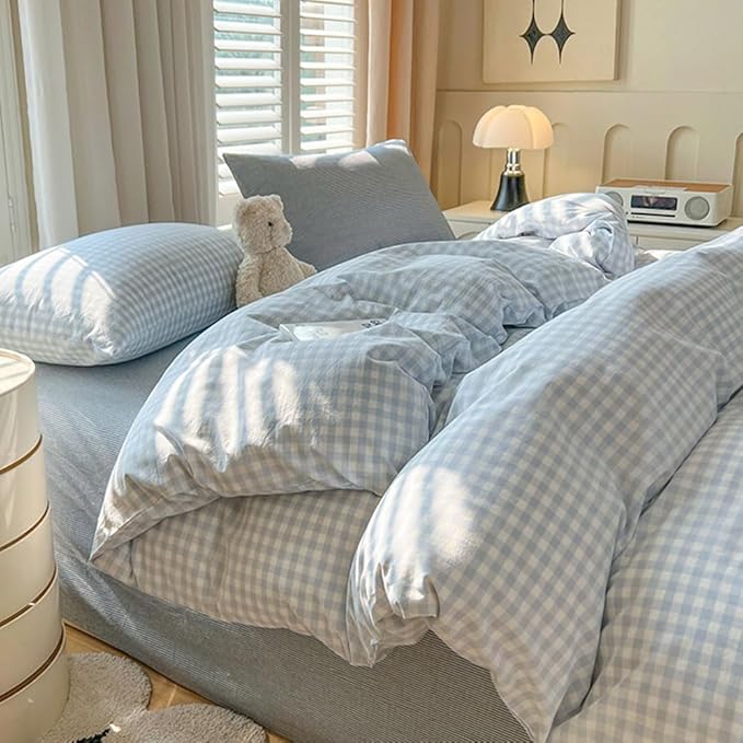 Nayoroom Gingham Duvet Cover Full Size Blue White Plaid Checkered Comforter - Image 2